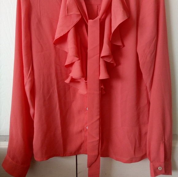 Orange ruffle blouse with tie - Picture 4 of 5